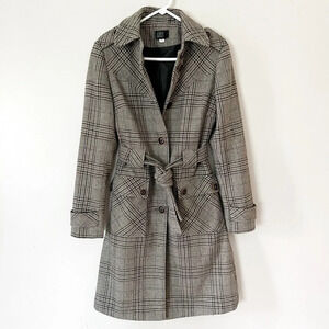 Vintage Y2K 90s Plaid Wool Coat Academia 6 Small Preppy Trench Lined Equestrian